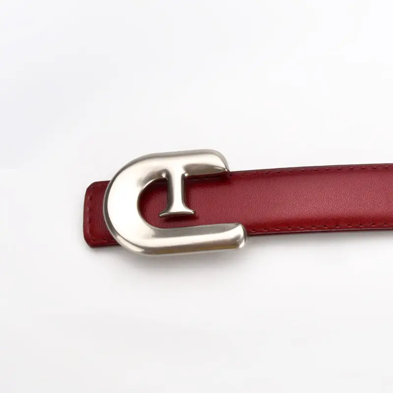 Women's Genuine Leather Belt Dark Brown with C Buckle - Image 29