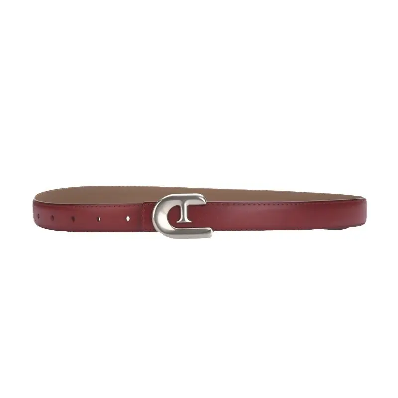 Women's Genuine Leather Belt Dark Brown with C Buckle - Image 30