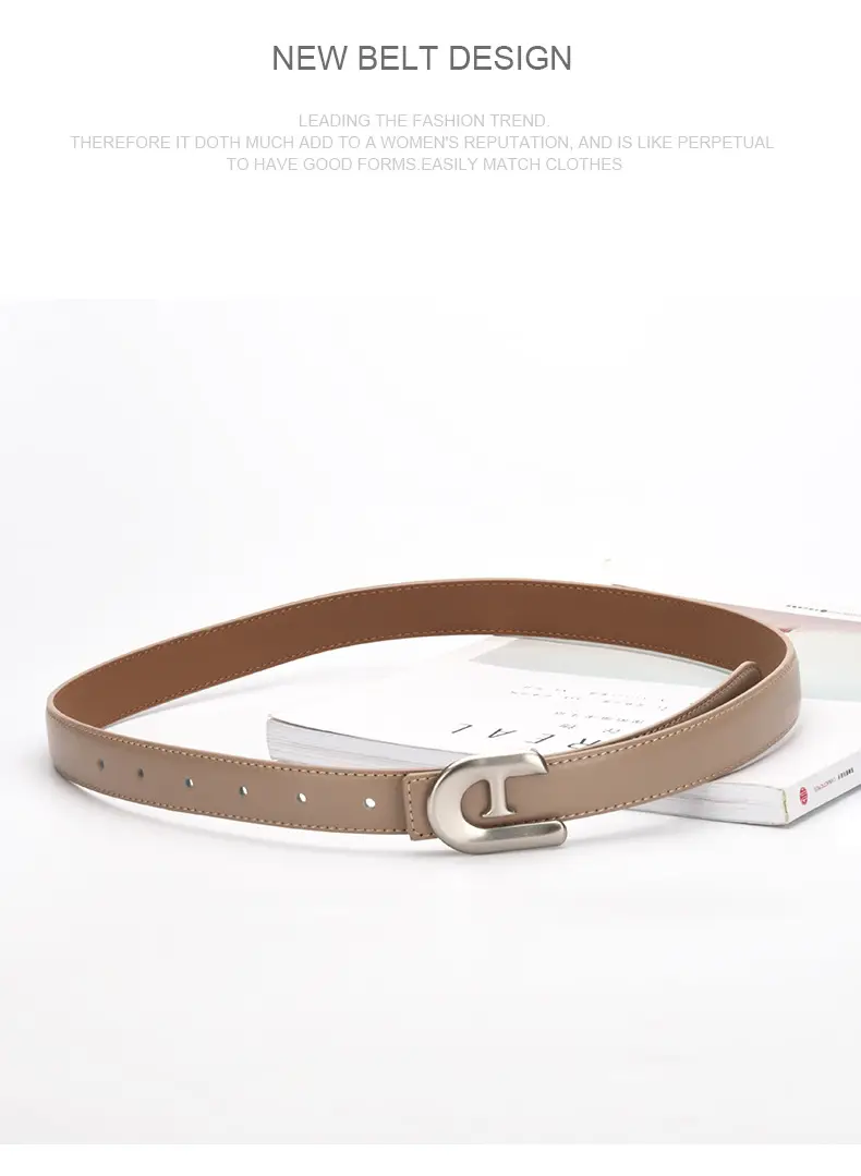 Women's Genuine Leather Belt Dark Brown with C Buckle β feature 10