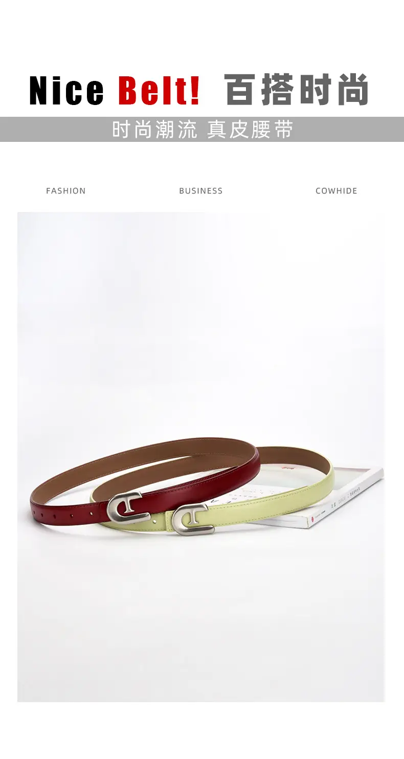 Women's Genuine Leather Belt Dark Brown with C Buckle β feature 3