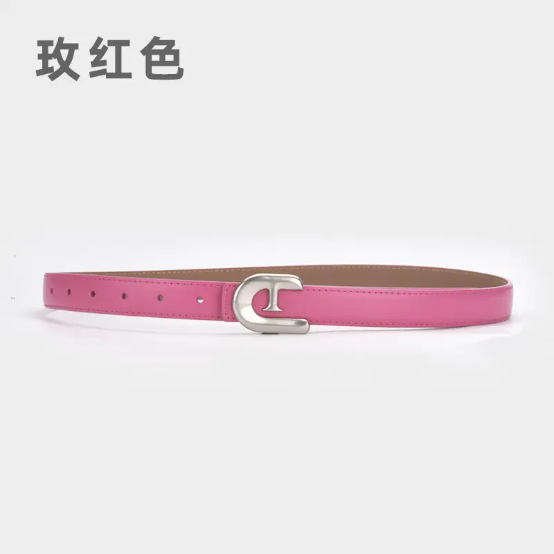 Women's Genuine Leather Belt Dark Brown with C Buckle - Image 10