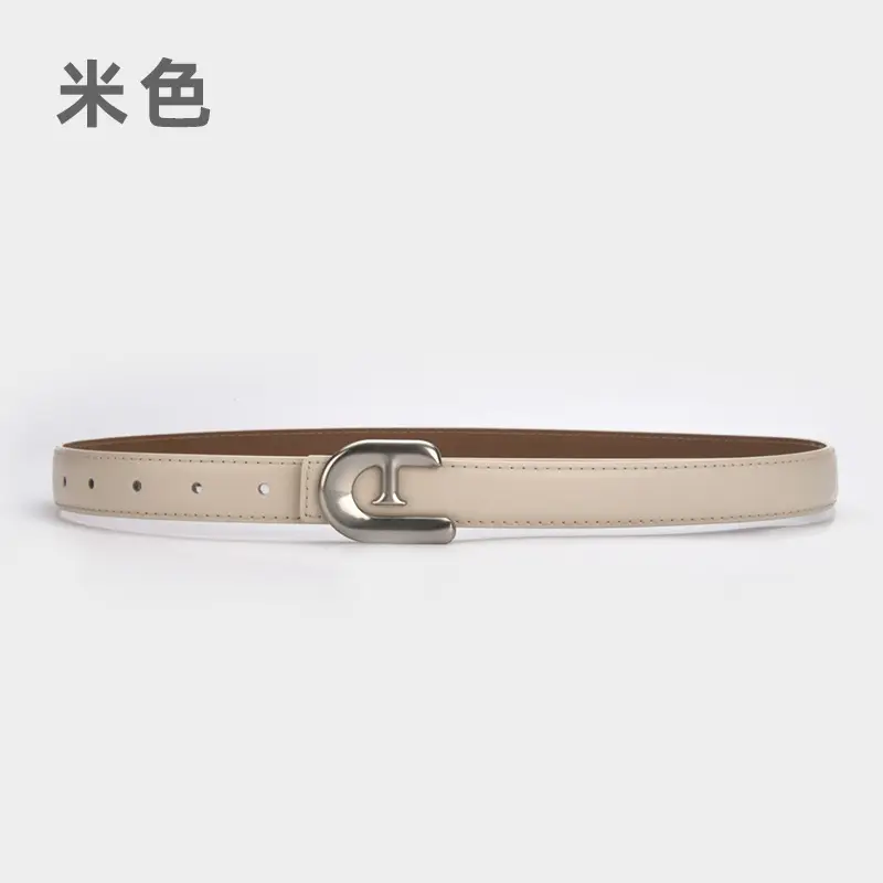 Women's Genuine Leather Belt Dark Brown with C Buckle - Image 11