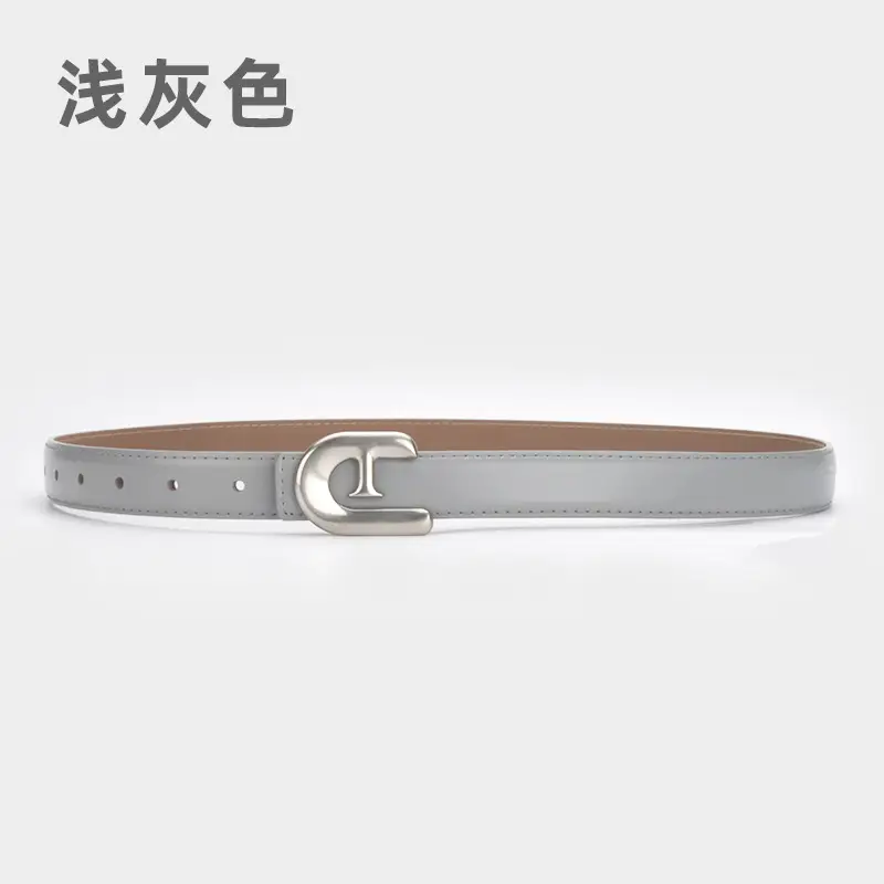Women's Genuine Leather Belt Dark Brown with C Buckle - Image 12