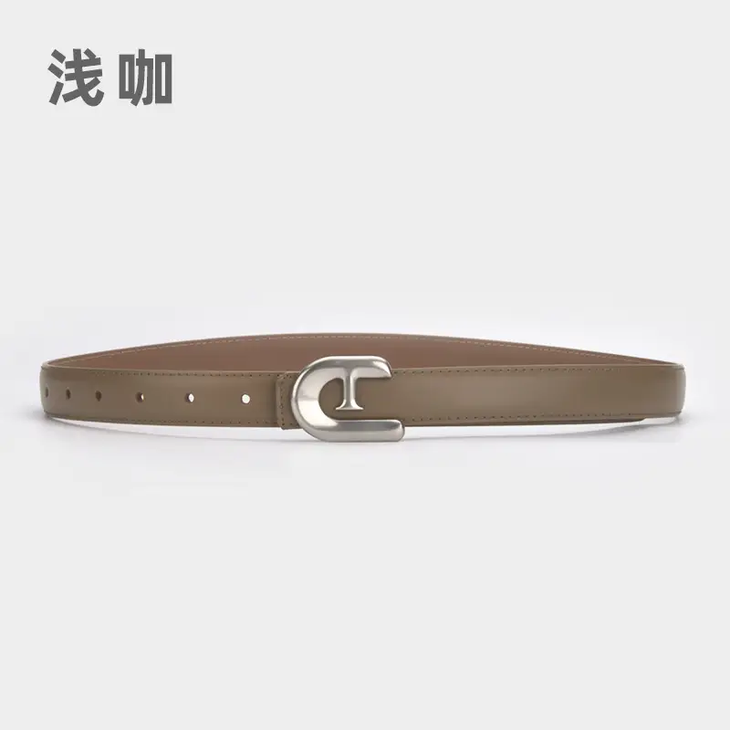 Women's Genuine Leather Belt Dark Brown with C Buckle - Image 13
