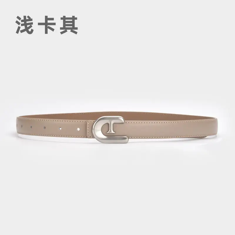 Women's Genuine Leather Belt Dark Brown with C Buckle - Image 14
