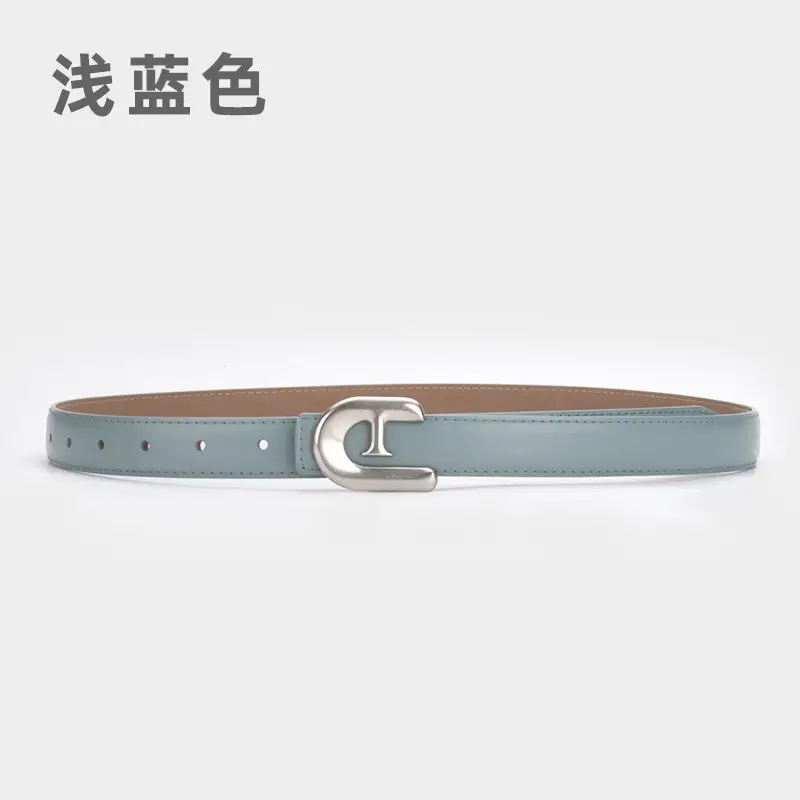 Women's Genuine Leather Belt Dark Brown with C Buckle - Image 15