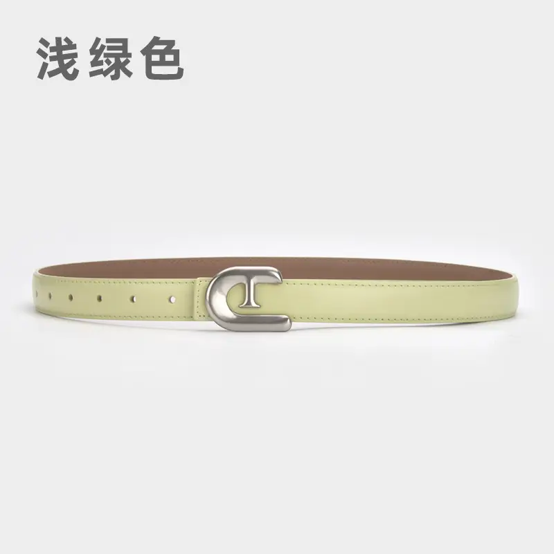 Women's Genuine Leather Belt Dark Brown with C Buckle - Image 16