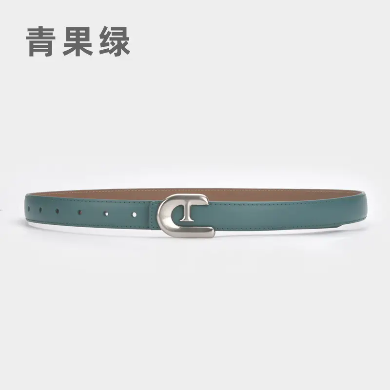 Women's Genuine Leather Belt Dark Brown with C Buckle - Image 17