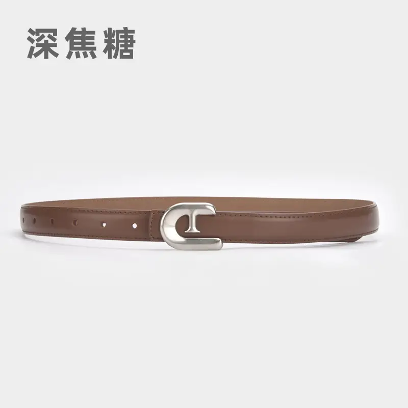 Women's Genuine Leather Belt Dark Brown with C Buckle - Image 18
