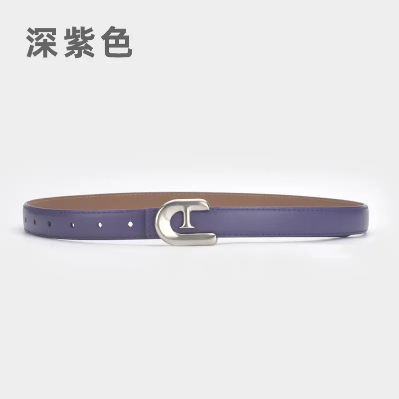 Women's Genuine Leather Belt Dark Brown with C Buckle - Image 19