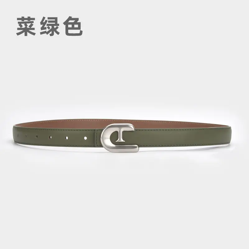 Women's Genuine Leather Belt Dark Brown with C Buckle - Image 2