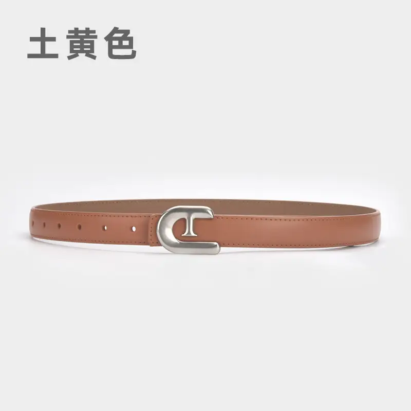 Women's Genuine Leather Belt Dark Brown with C Buckle - Image 20