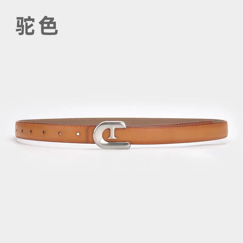 Women's Genuine Leather Belt Dark Brown with C Buckle - Image 21