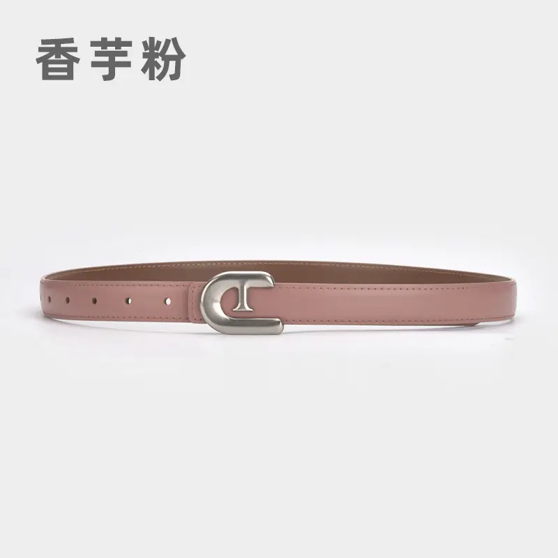 Women's Genuine Leather Belt Dark Brown with C Buckle - Image 22