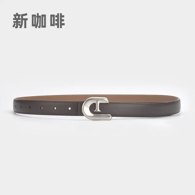 Women's Genuine Leather Belt Dark Brown with C Buckle - Image 23