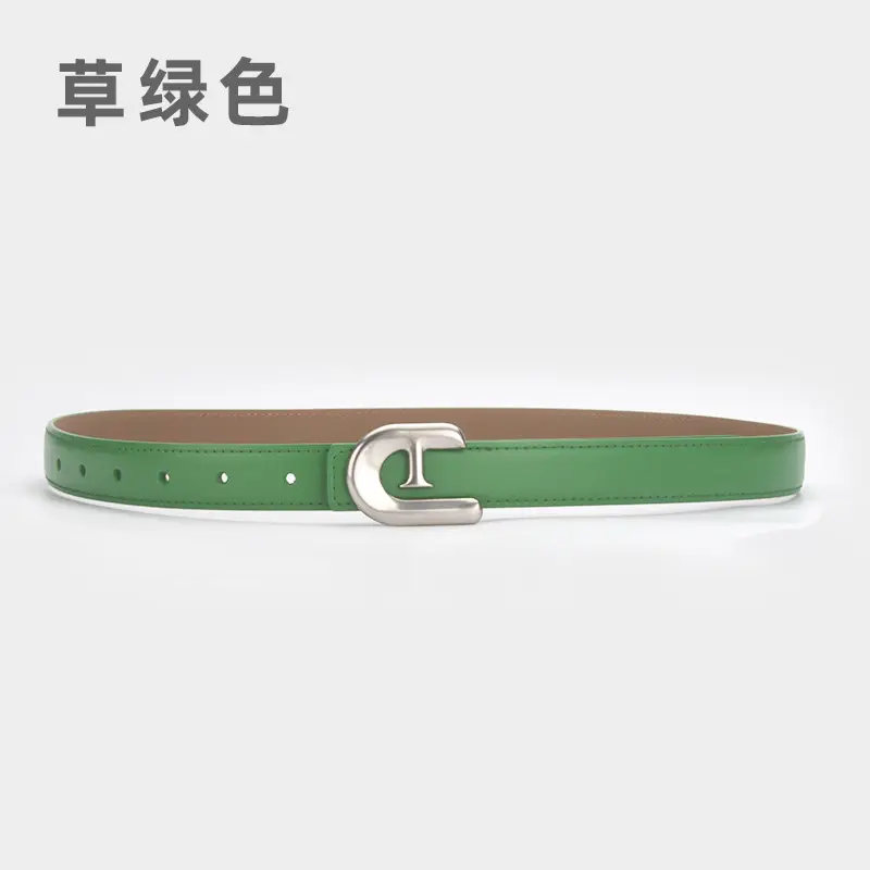 Women's Genuine Leather Belt Dark Brown with C Buckle - Image 3
