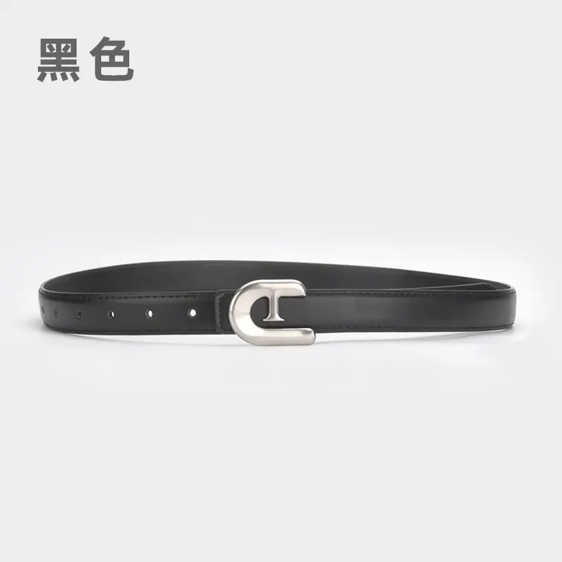 Women's Genuine Leather Belt Dark Brown with C Buckle - Image 4