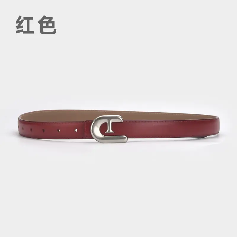 Women's Genuine Leather Belt Dark Brown with C Buckle - Image 5