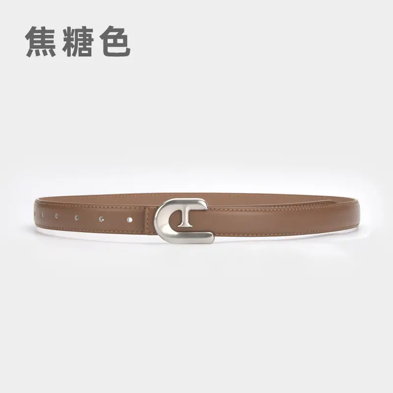 Women's Genuine Leather Belt Dark Brown with C Buckle - Image 6