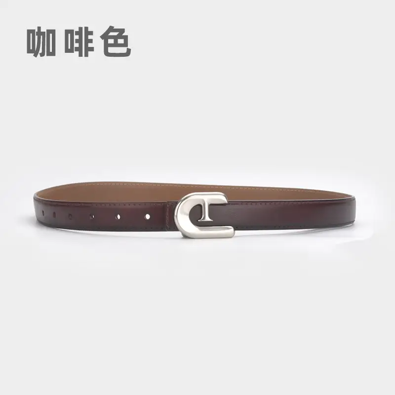 Women's Genuine Leather Belt Dark Brown with C Buckle - Image 7