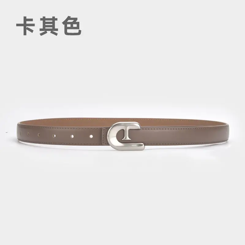 Women's Genuine Leather Belt Dark Brown with C Buckle - Image 8