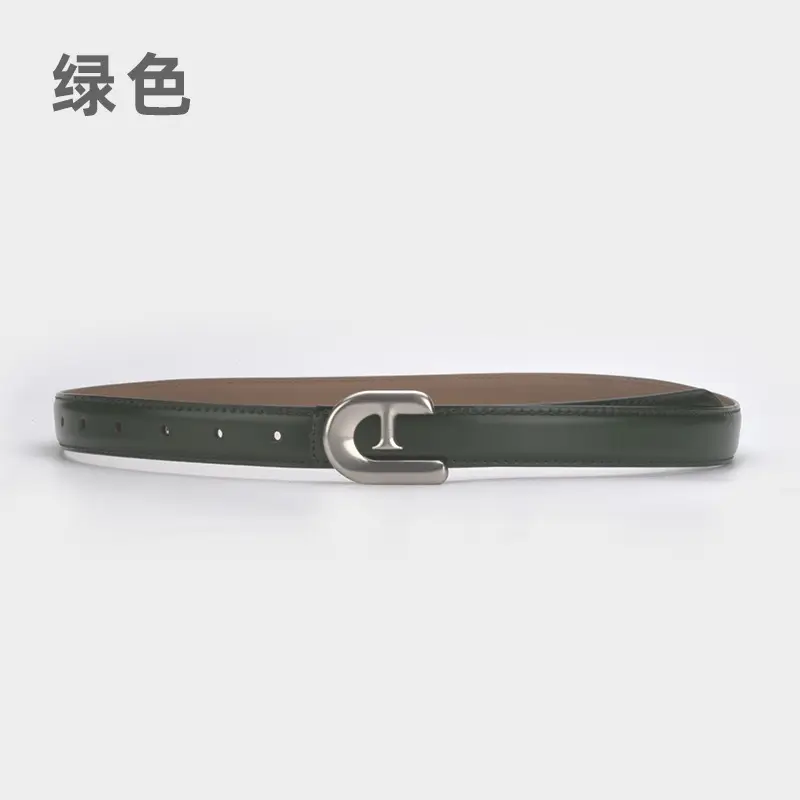 Women's Genuine Leather Belt Dark Brown with C Buckle - Image 9
