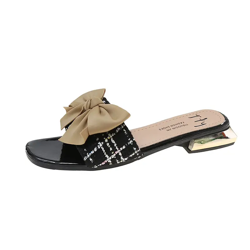 Women Square Toe Bow Low Heel Flip Flops Summer - Image 7