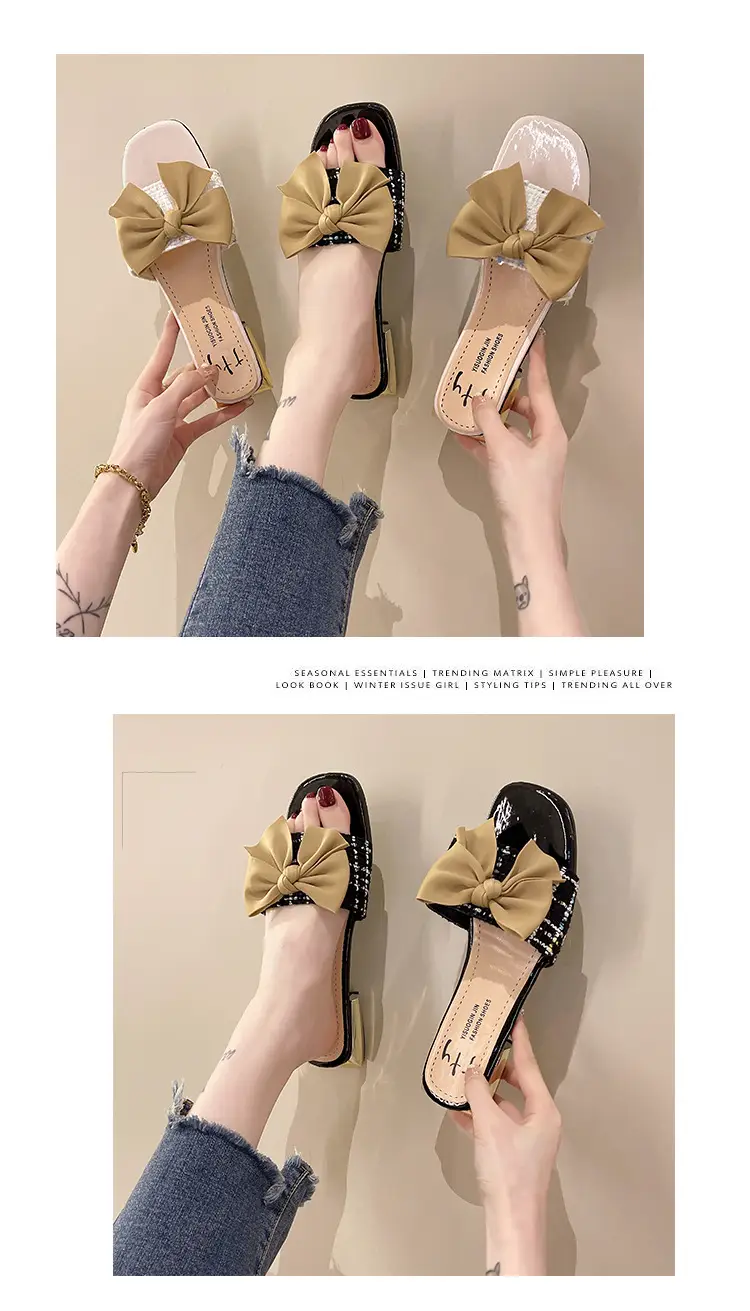 Women Square Toe Bow Low Heel Flip Flops Summer — feature 4
