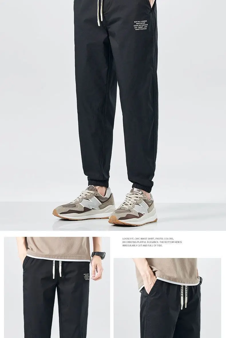 Men's Black Thin Summer Trousers Loose Fit Casual Pants — feature 10