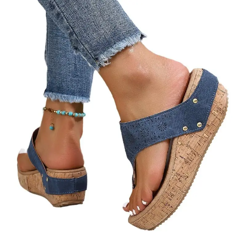 Wedge sandals plus size foreign trade 2024 summer new retro thick-soled flip-flops flip-flops toe thick-soled muffin slippers - Image 8