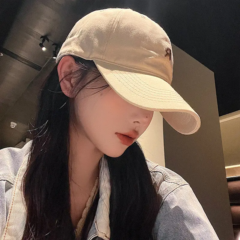 Blue Letter Baseball Cap Women's Big Head Wide Brim