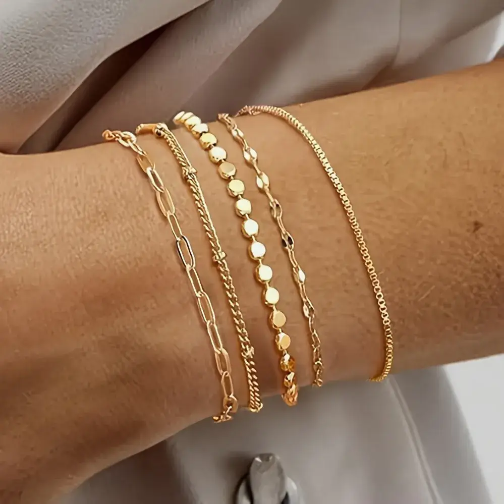 Gold Multi-Layer Chain Bracelet for Women - Image 10