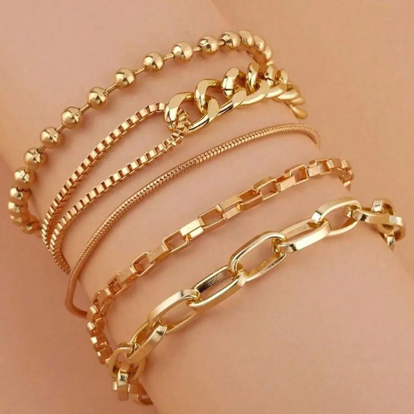 Gold Multi-Layer Chain Bracelet for Women - Image 12