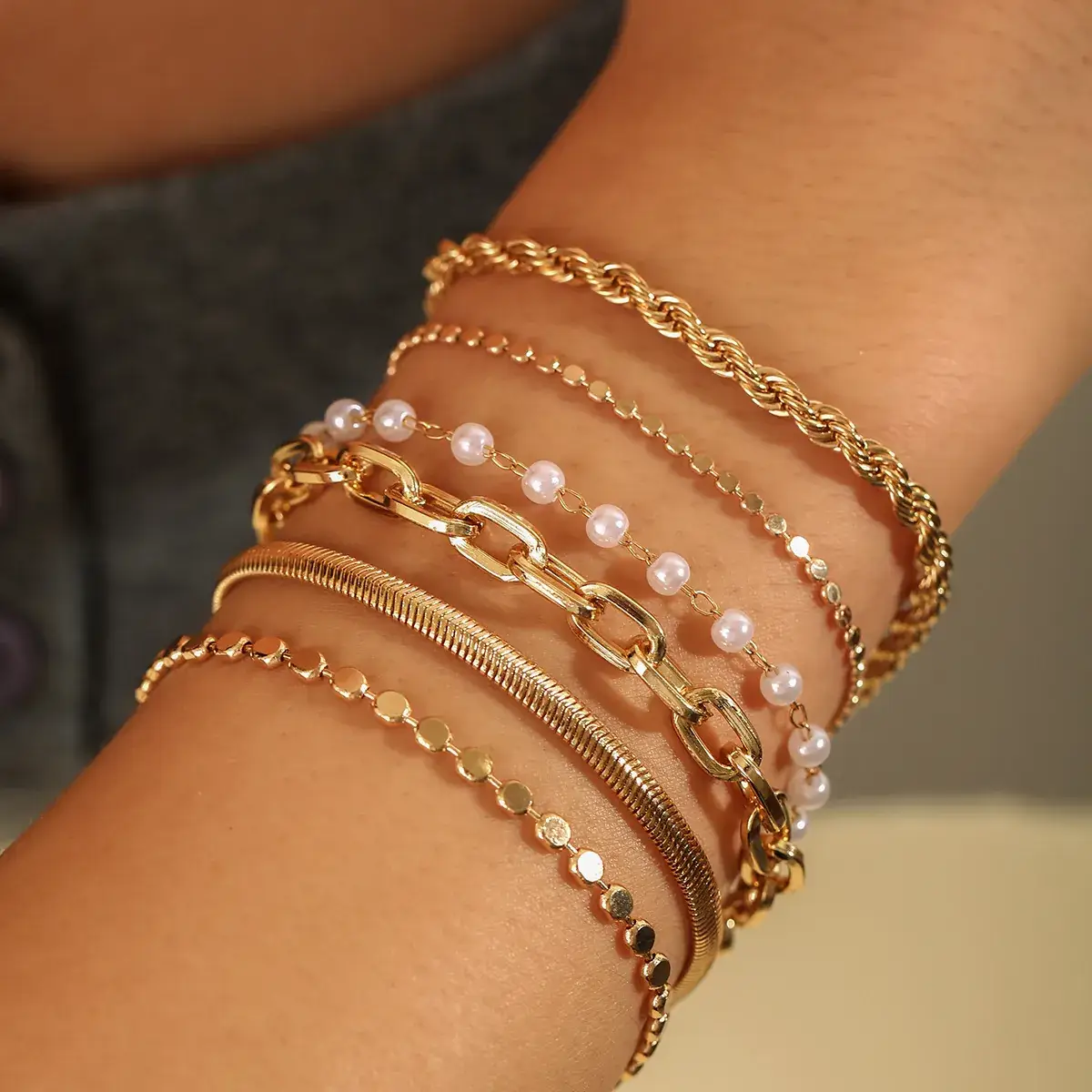 Gold Multi-Layer Chain Bracelet for Women - Image 6