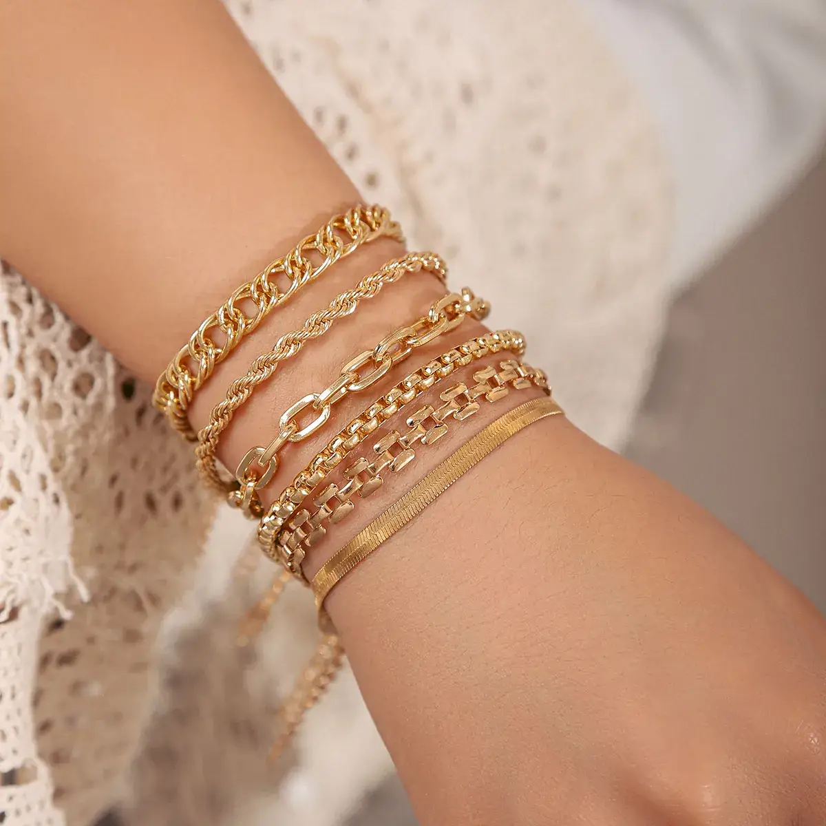 Gold Multi-Layer Chain Bracelet for Women - Image 7