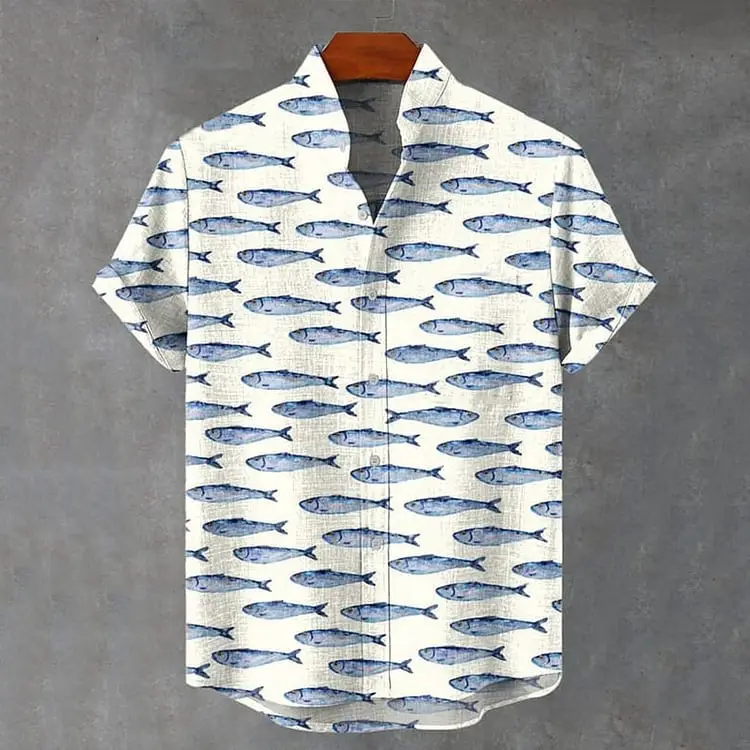 3D Digital Printed Fish Art Short Sleeve Collar T-Shirt - Image 31