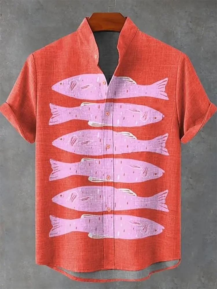 3D Digital Printed Fish Art Short Sleeve Collar T-Shirt - Image 18