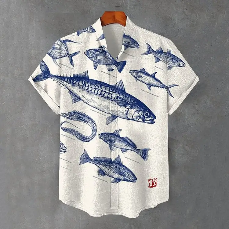 3D Digital Printed Fish Art Short Sleeve Collar T-Shirt - Image 19