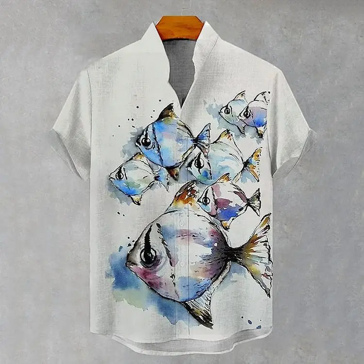 3D Digital Printed Fish Art Short Sleeve Collar T-Shirt - Image 20