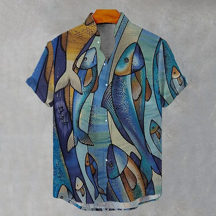 3D Digital Printed Fish Art Short Sleeve Collar T-Shirt - Image 22
