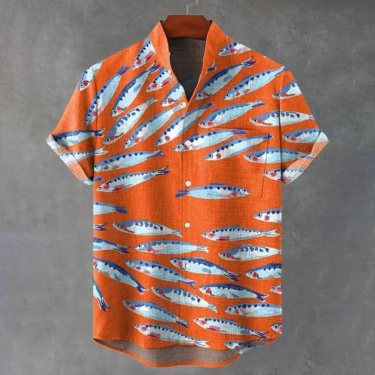 3D Digital Printed Fish Art Short Sleeve Collar T-Shirt - Image 24