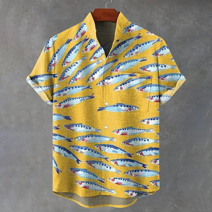 3D Digital Printed Fish Art Short Sleeve Collar T-Shirt - Image 25