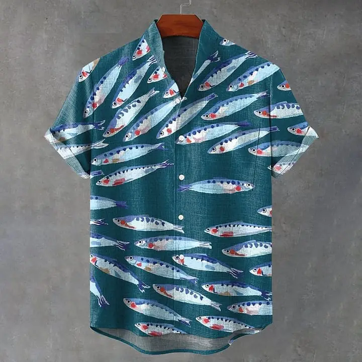 3D Digital Printed Fish Art Short Sleeve Collar T-Shirt - Image 26