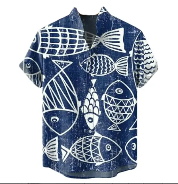 3D Digital Printed Fish Art Short Sleeve Collar T-Shirt - Image 28