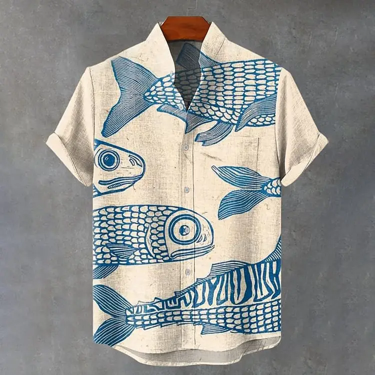 3D Digital Printed Fish Art Short Sleeve Collar T-Shirt - Image 3
