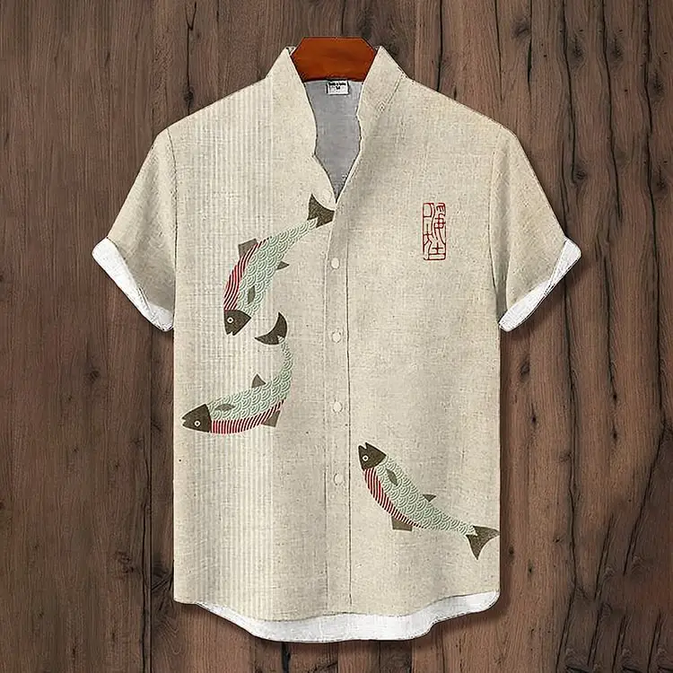 3D Digital Printed Fish Art Short Sleeve Collar T-Shirt - Image 6