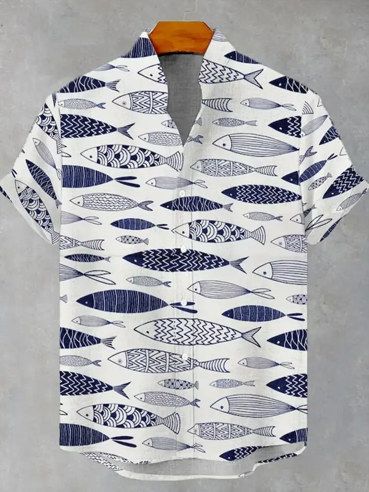 3D Digital Printed Fish Art Short Sleeve Collar T-Shirt - Image 8