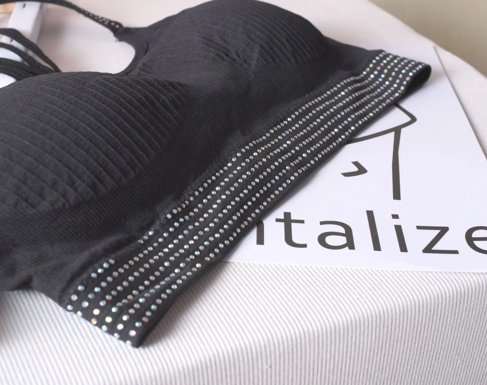 Women's Black Rhinestone Backless Bra with Chest Pad — feature 15