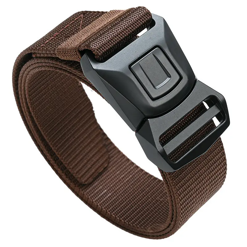 Men Tactical Nylon Belt Brown Gold Automatic Buckle - Image 8