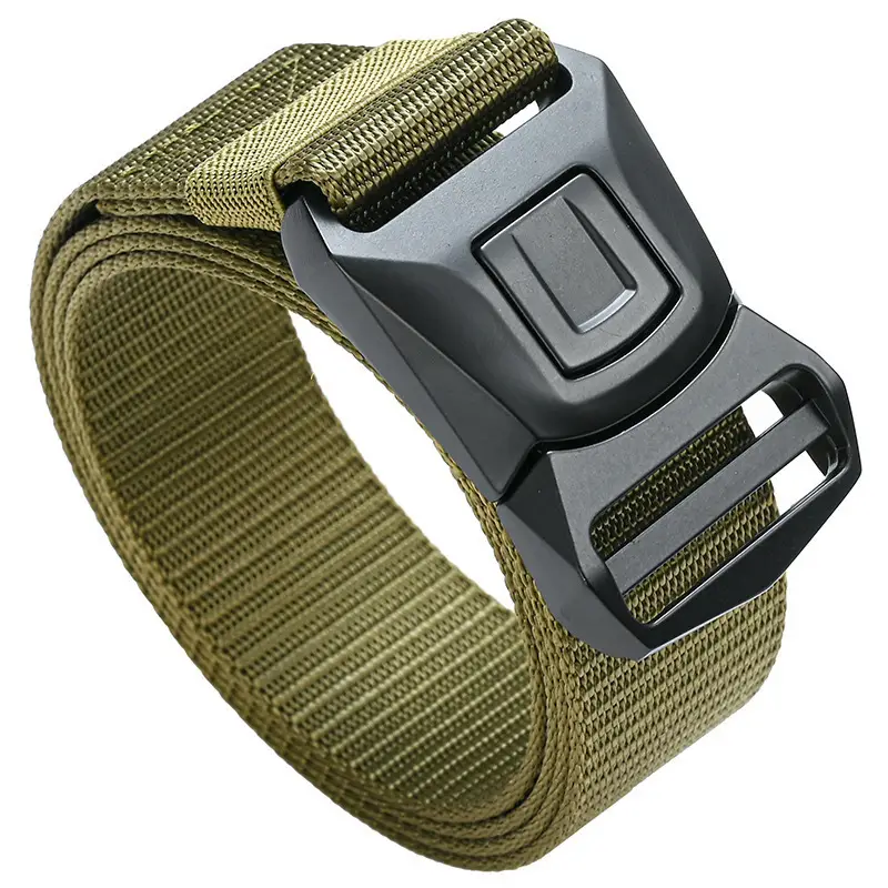 Men Tactical Nylon Belt Brown Gold Automatic Buckle - Image 10
